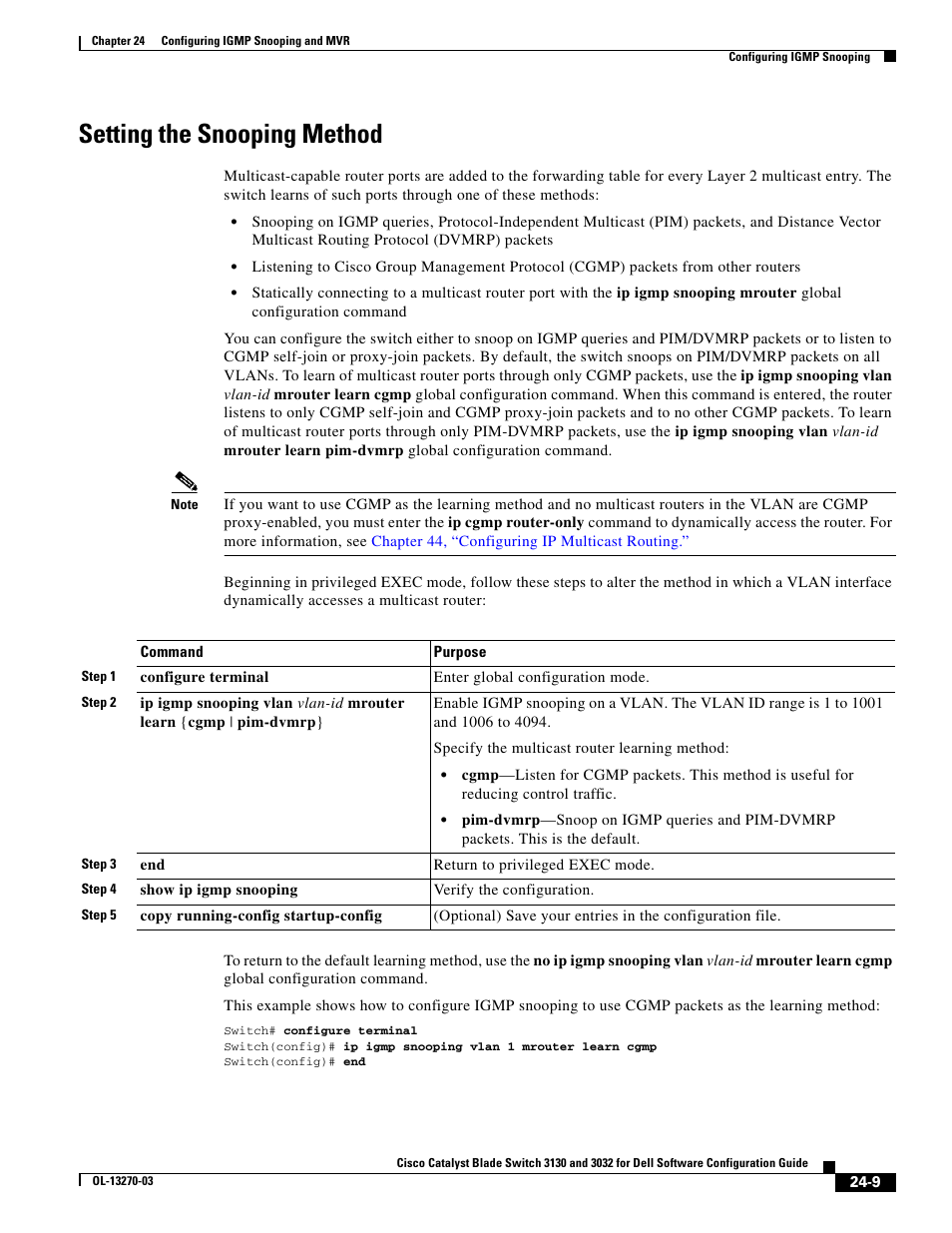 Setting the snooping method | Dell POWEREDGE M1000E User Manual | Page 591 / 1316