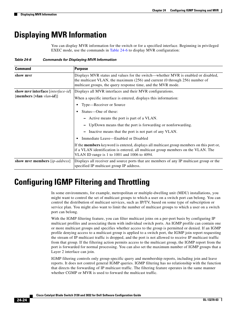 Displaying mvr information, Configuring igmp filtering and throttling | Dell POWEREDGE M1000E User Manual | Page 606 / 1316