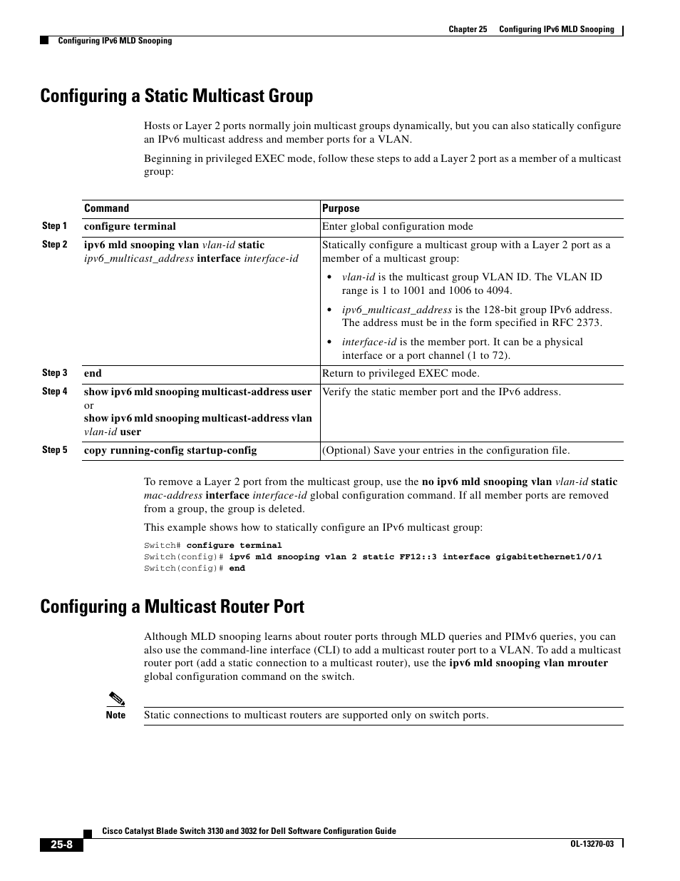 Configuring a static multicast group, Configuring a multicast router port | Dell POWEREDGE M1000E User Manual | Page 620 / 1316