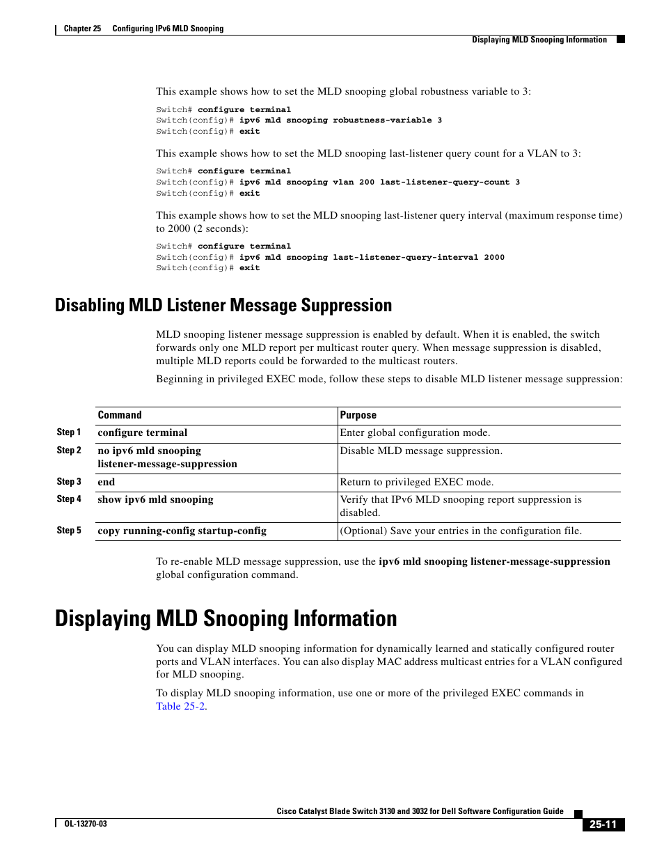 Disabling mld listener message suppression, Displaying mld snooping information | Dell POWEREDGE M1000E User Manual | Page 623 / 1316