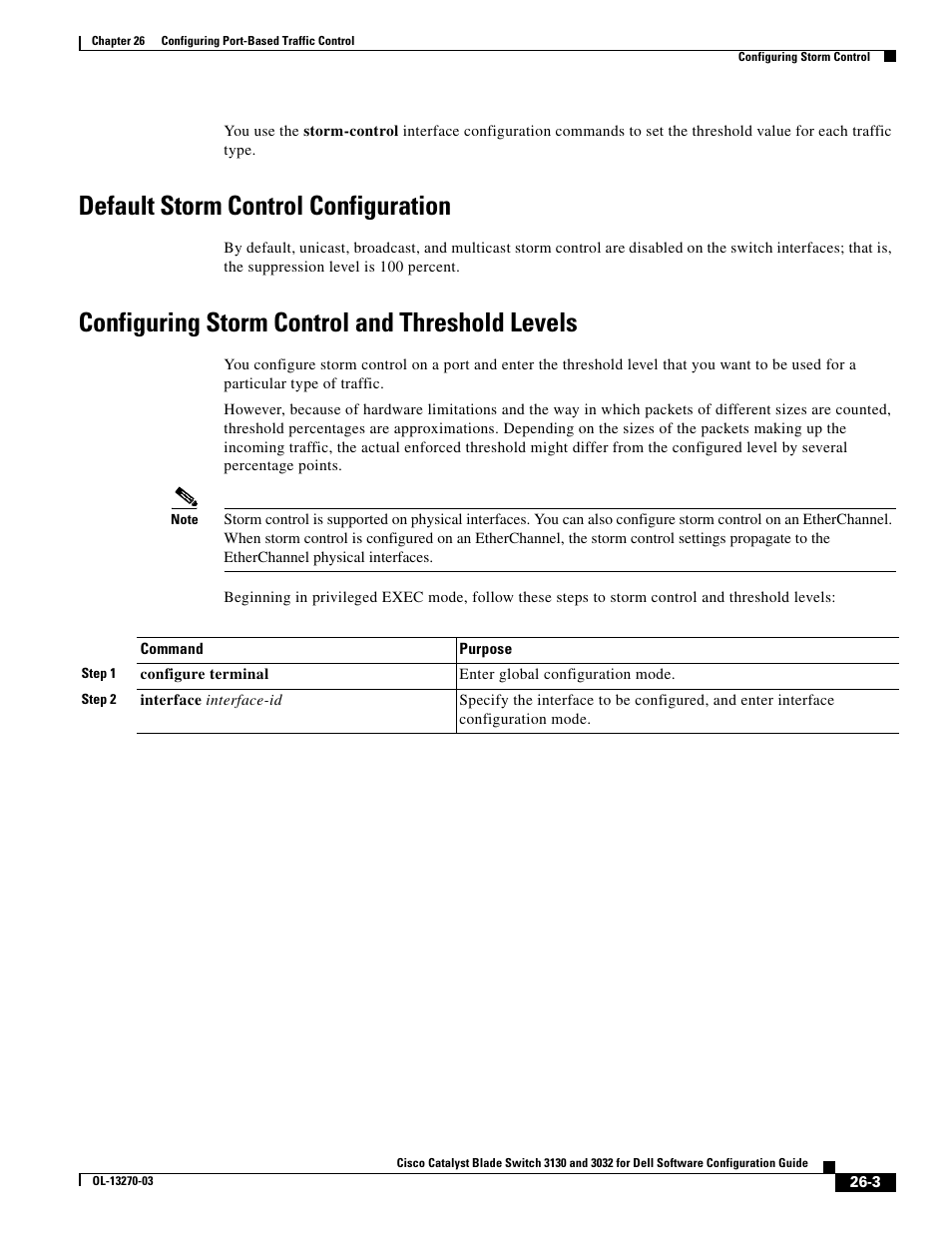 Default storm control configuration, Configuring storm control and threshold levels, Default storm control configuration” section | Dell POWEREDGE M1000E User Manual | Page 627 / 1316