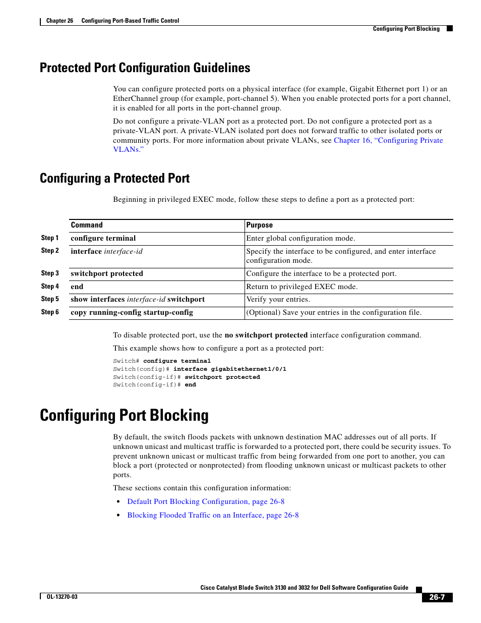 Protected port configuration guidelines, Configuring a protected port, Configuring port blocking | Dell POWEREDGE M1000E User Manual | Page 631 / 1316