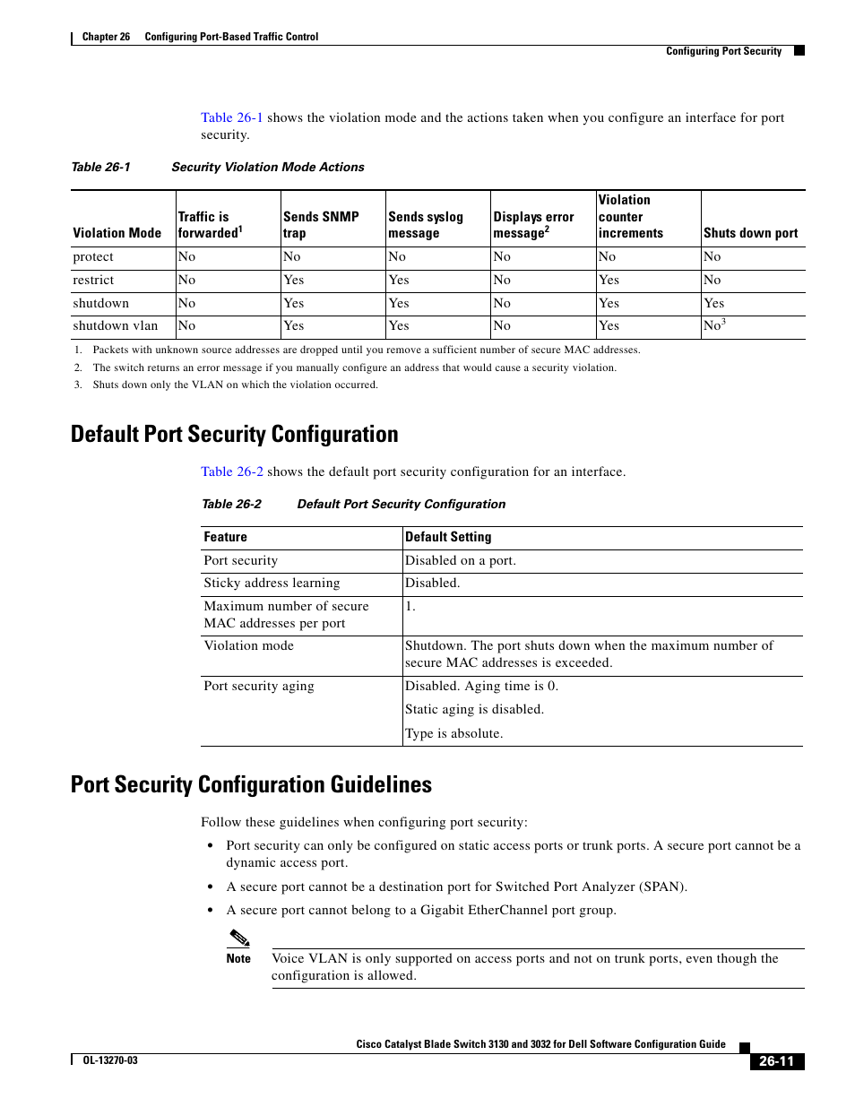 Default port security configuration, Port security configuration guidelines, Default port security | Dell POWEREDGE M1000E User Manual | Page 635 / 1316