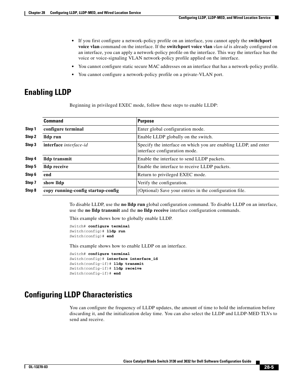 Enabling lldp, Configuring lldp characteristics | Dell POWEREDGE M1000E User Manual | Page 655 / 1316