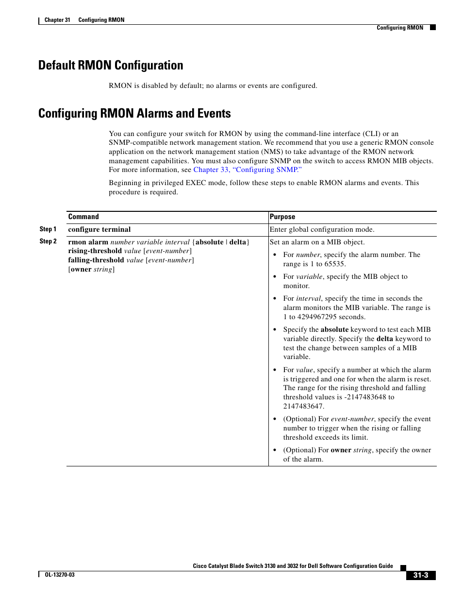 Default rmon configuration, Configuring rmon alarms and events | Dell POWEREDGE M1000E User Manual | Page 701 / 1316