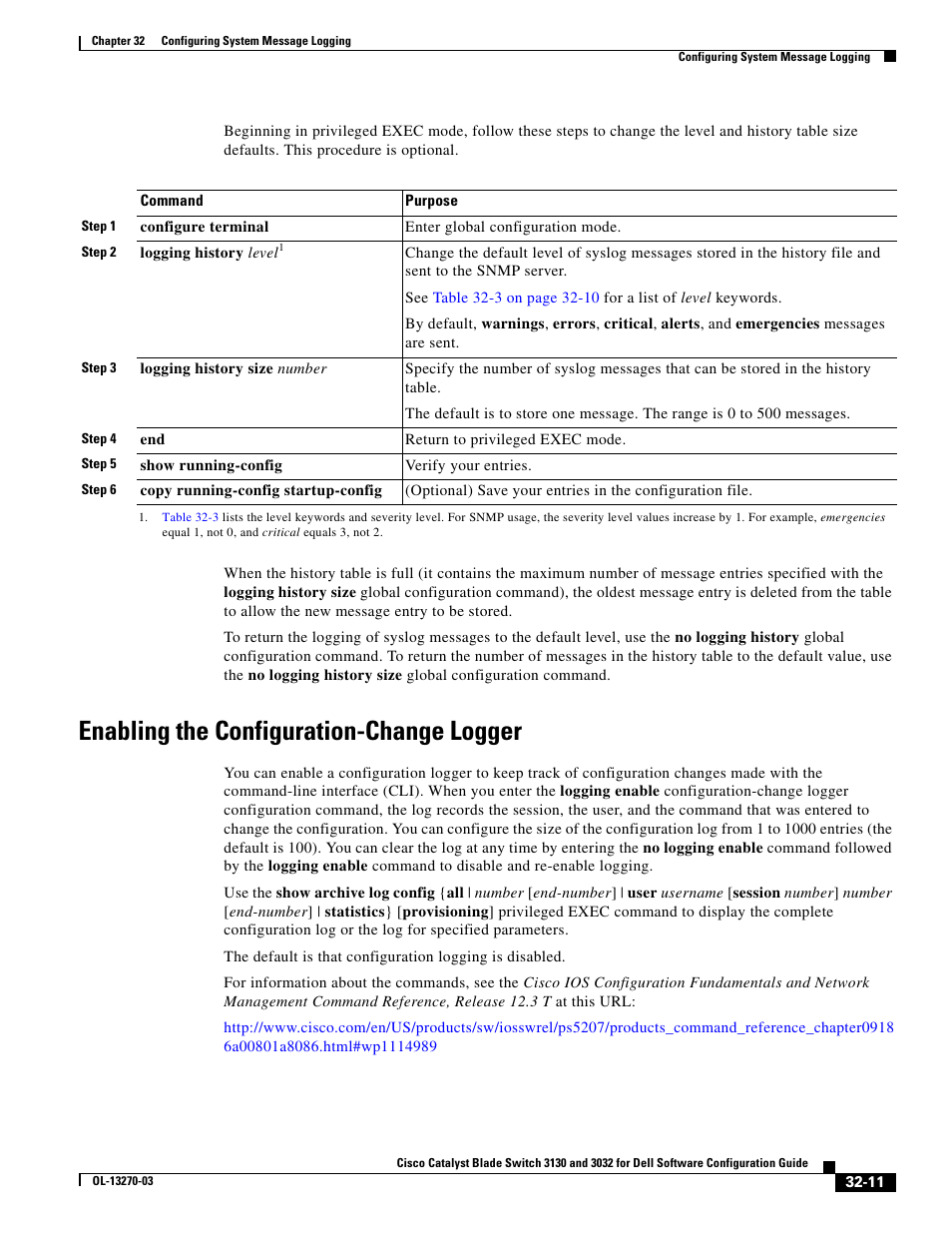 Enabling the configuration-change logger | Dell POWEREDGE M1000E User Manual | Page 715 / 1316