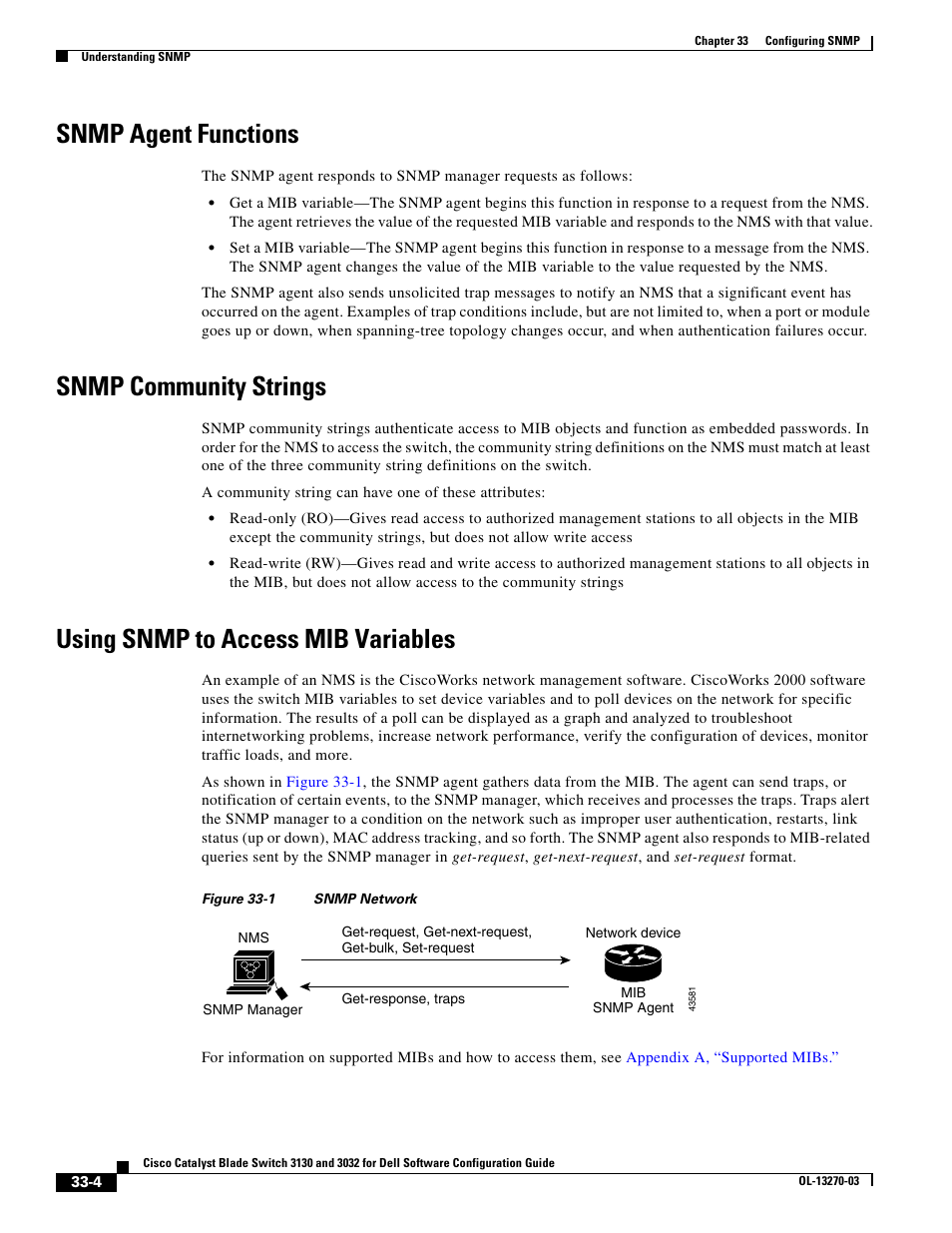 Snmp agent functions, Snmp community strings, Using snmp to access mib variables | Dell POWEREDGE M1000E User Manual | Page 722 / 1316