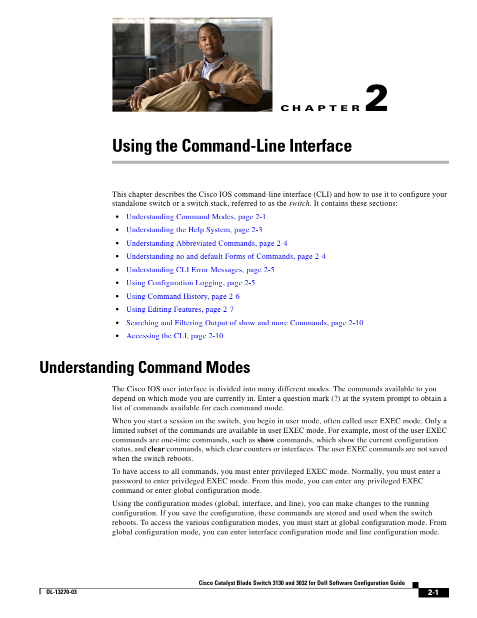 Using the command-line interface, Understanding command modes, C h a p t e r | The cli, see, Chapter 2, “using, The command-line interface | Dell POWEREDGE M1000E User Manual | Page 73 / 1316