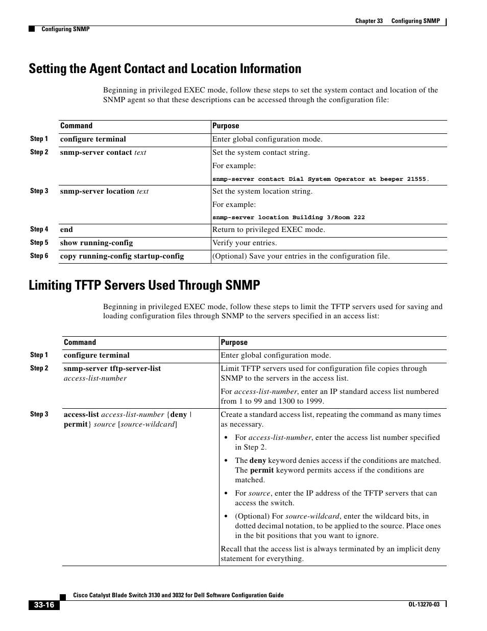 Setting the agent contact and location information, Limiting tftp servers used through snmp | Dell POWEREDGE M1000E User Manual | Page 734 / 1316