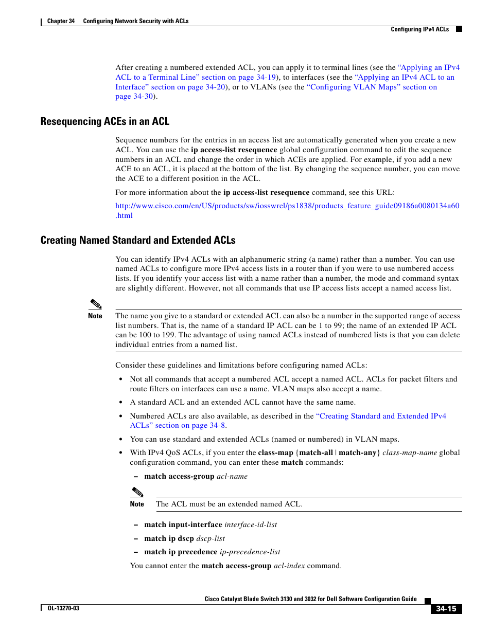 Resequencing aces in an acl, Creating named standard and extended acls | Dell POWEREDGE M1000E User Manual | Page 751 / 1316