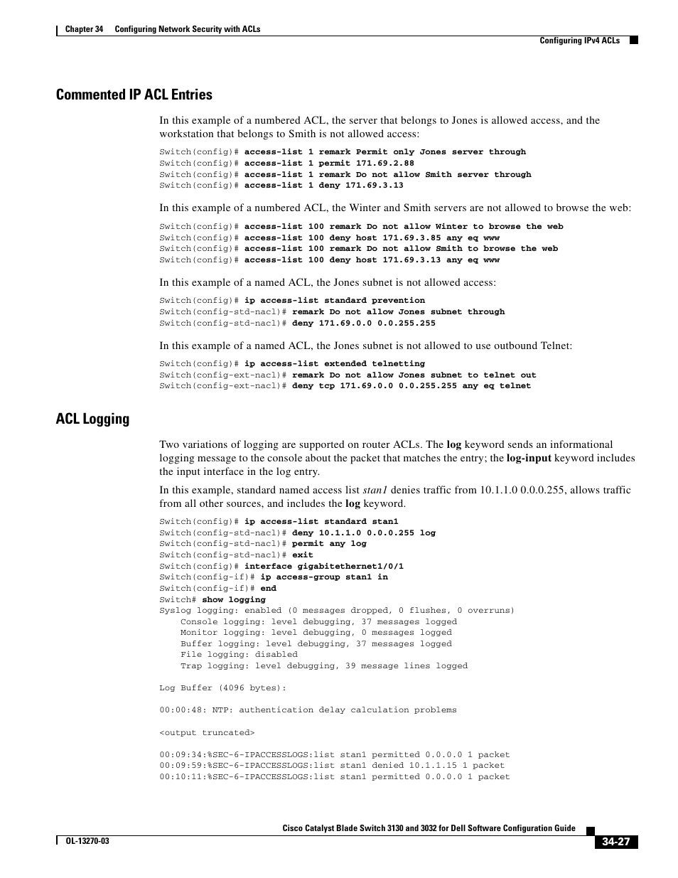 Commented ip acl entries, Acl logging | Dell POWEREDGE M1000E User Manual | Page 763 / 1316