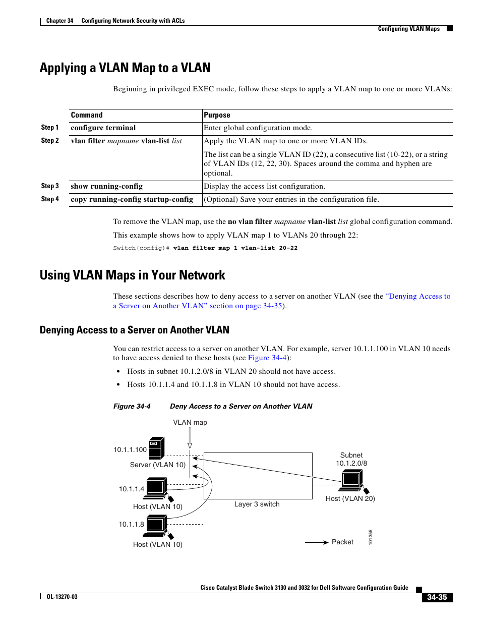 Applying a vlan map to a vlan, Using vlan maps in your network, Denying access to a server on another vlan | Dell POWEREDGE M1000E User Manual | Page 771 / 1316