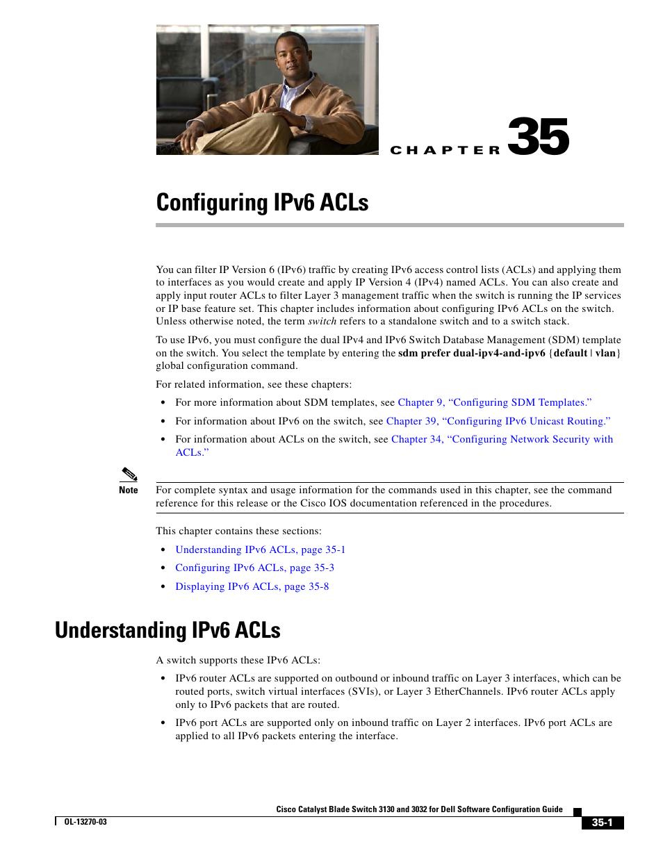 Configuring ipv6 acls, Understanding ipv6 acls, C h a p t e r | Chapter 35, Chapter 35, “configuring ipv6 acls | Dell POWEREDGE M1000E User Manual | Page 779 / 1316