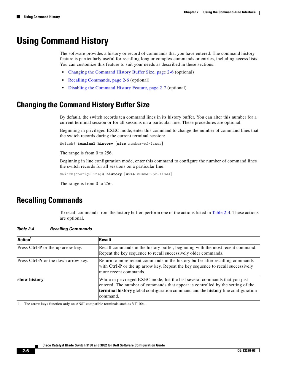 Using command history, Changing the command history buffer size, Recalling commands | Dell POWEREDGE M1000E User Manual | Page 78 / 1316