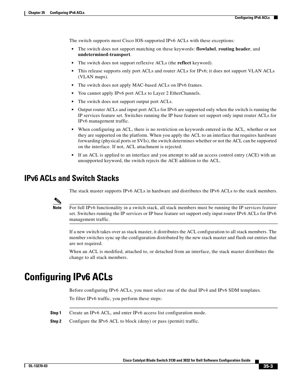 Ipv6 acls and switch stacks, Configuring ipv6 acls | Dell POWEREDGE M1000E User Manual | Page 781 / 1316