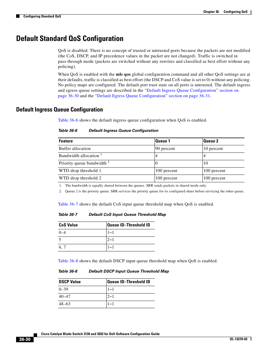 Default standard qos configuration, Default ingress queue configuration | Dell POWEREDGE M1000E User Manual | Page 816 / 1316