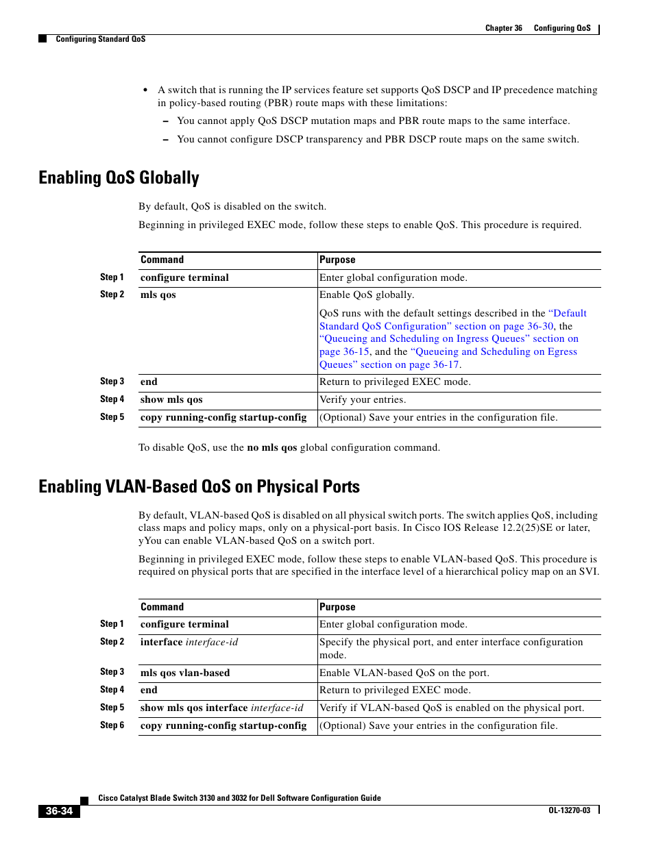 Enabling qos globally, Enabling vlan-based qos on physical ports, Required) | Dell POWEREDGE M1000E User Manual | Page 820 / 1316