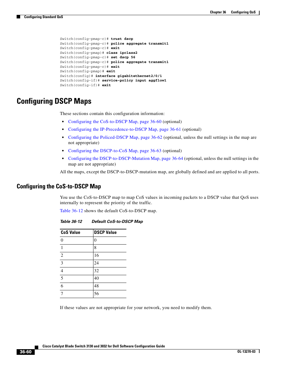 Configuring dscp maps, Configuring the cos-to-dscp map | Dell POWEREDGE M1000E User Manual | Page 846 / 1316