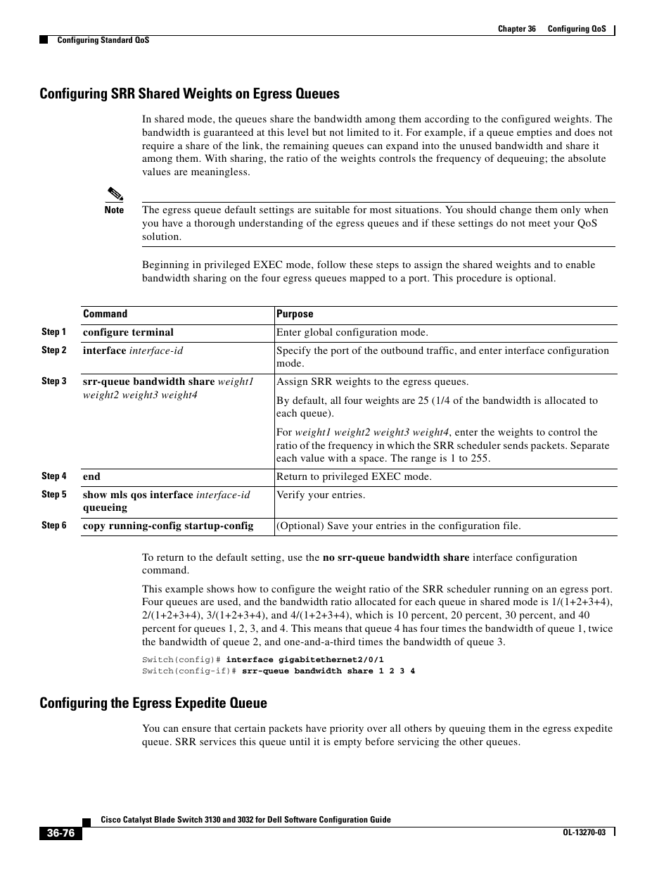 Configuring srr shared weights on egress queues, Configuring the egress expedite queue | Dell POWEREDGE M1000E User Manual | Page 862 / 1316