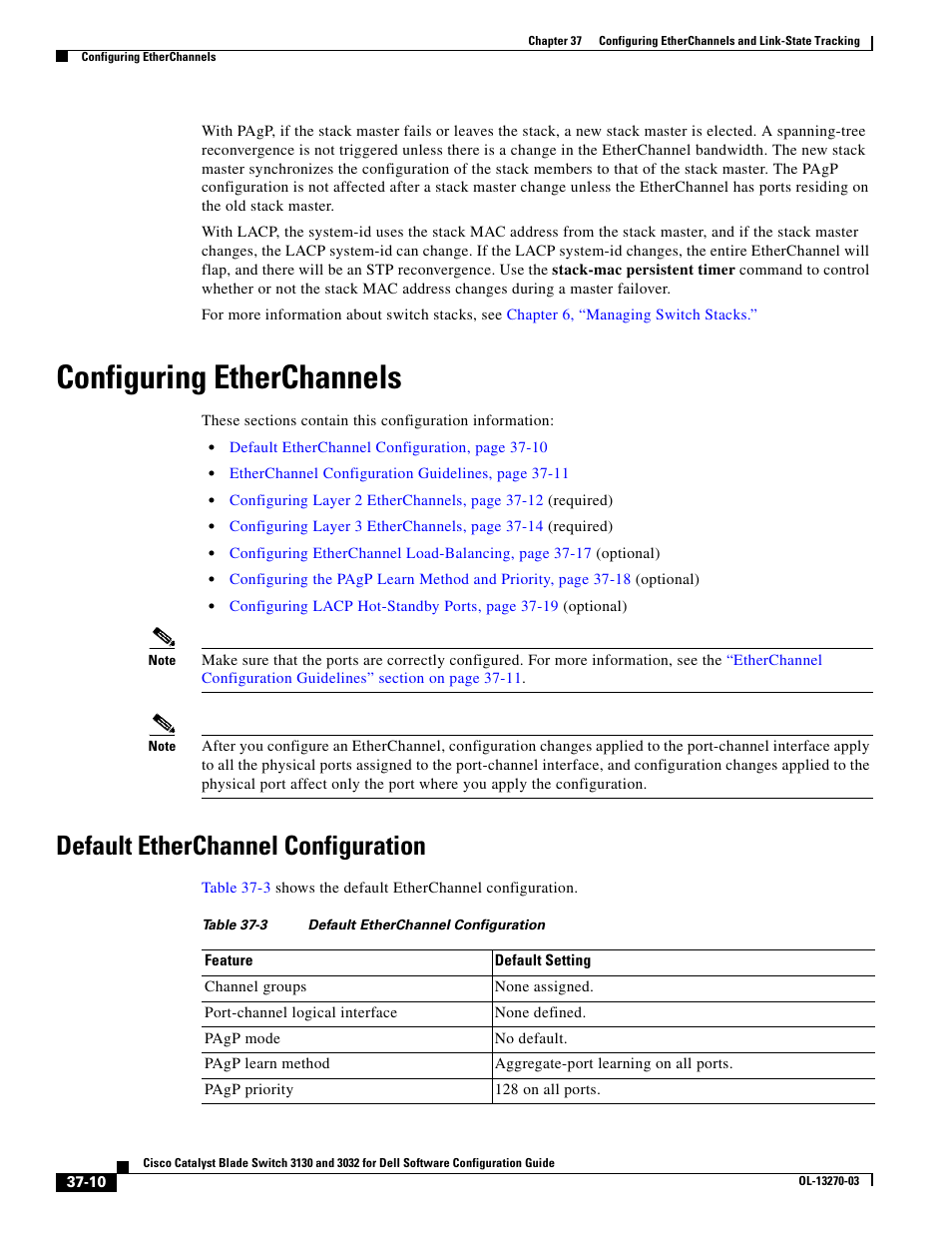 Configuring etherchannels, Default etherchannel configuration | Dell POWEREDGE M1000E User Manual | Page 876 / 1316