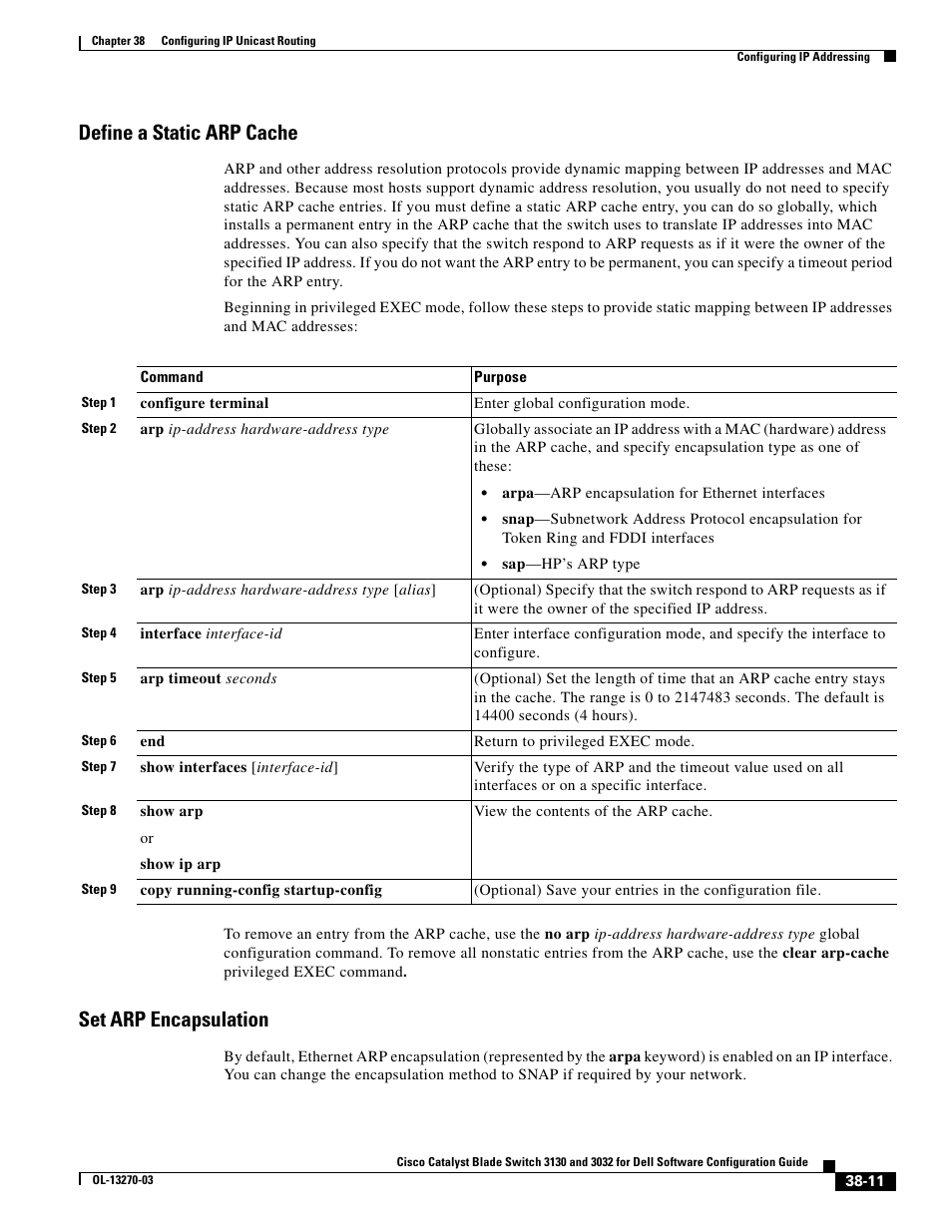 Define a static arp cache, Set arp encapsulation | Dell POWEREDGE M1000E User Manual | Page 903 / 1316