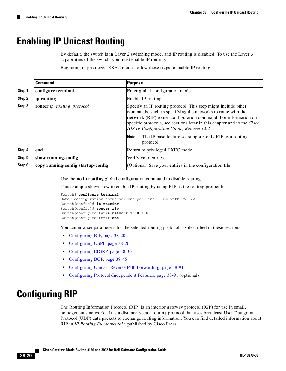 Enabling ip unicast routing, Configuring rip | Dell POWEREDGE M1000E User Manual | Page 912 / 1316