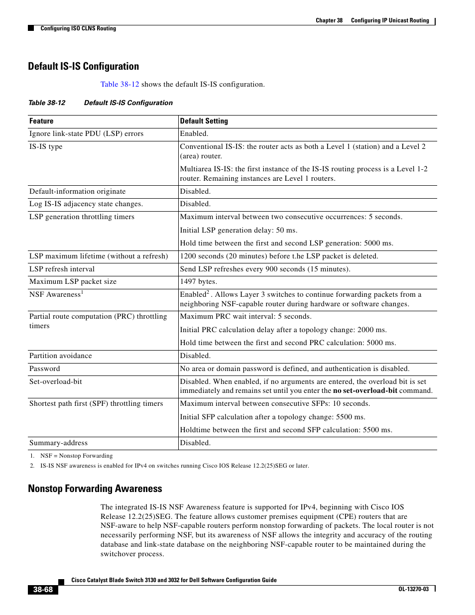 Default is-is configuration, Nonstop forwarding awareness | Dell POWEREDGE M1000E User Manual | Page 960 / 1316