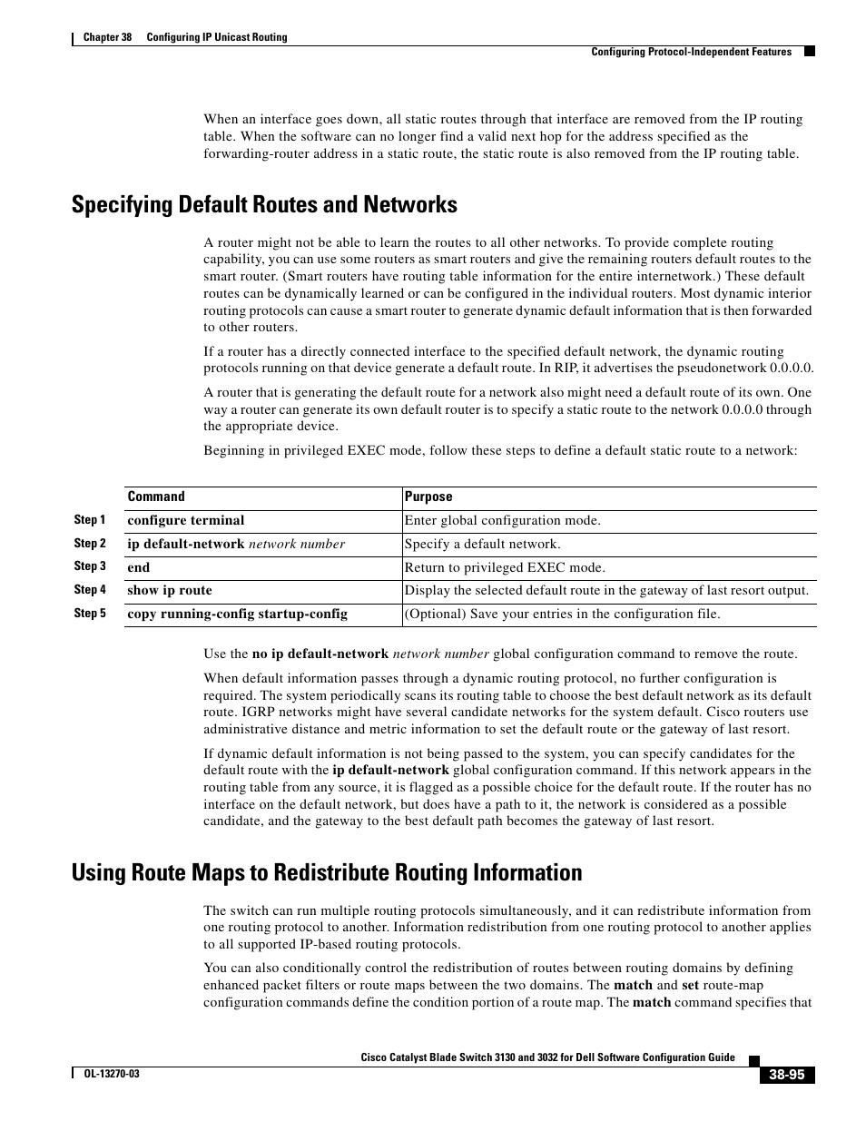 Specifying default routes and networks, Using, Each route is adv | Using route maps to redistribute routing | Dell POWEREDGE M1000E User Manual | Page 987 / 1316