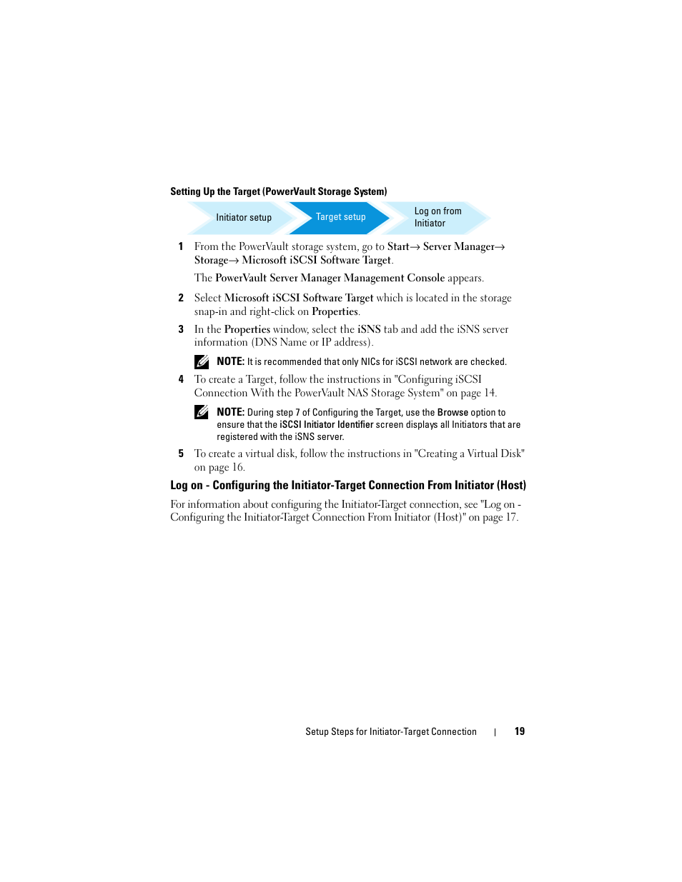 Setting up the target (powervault storage system) | Dell PowerVault 700N User Manual | Page 19 / 56