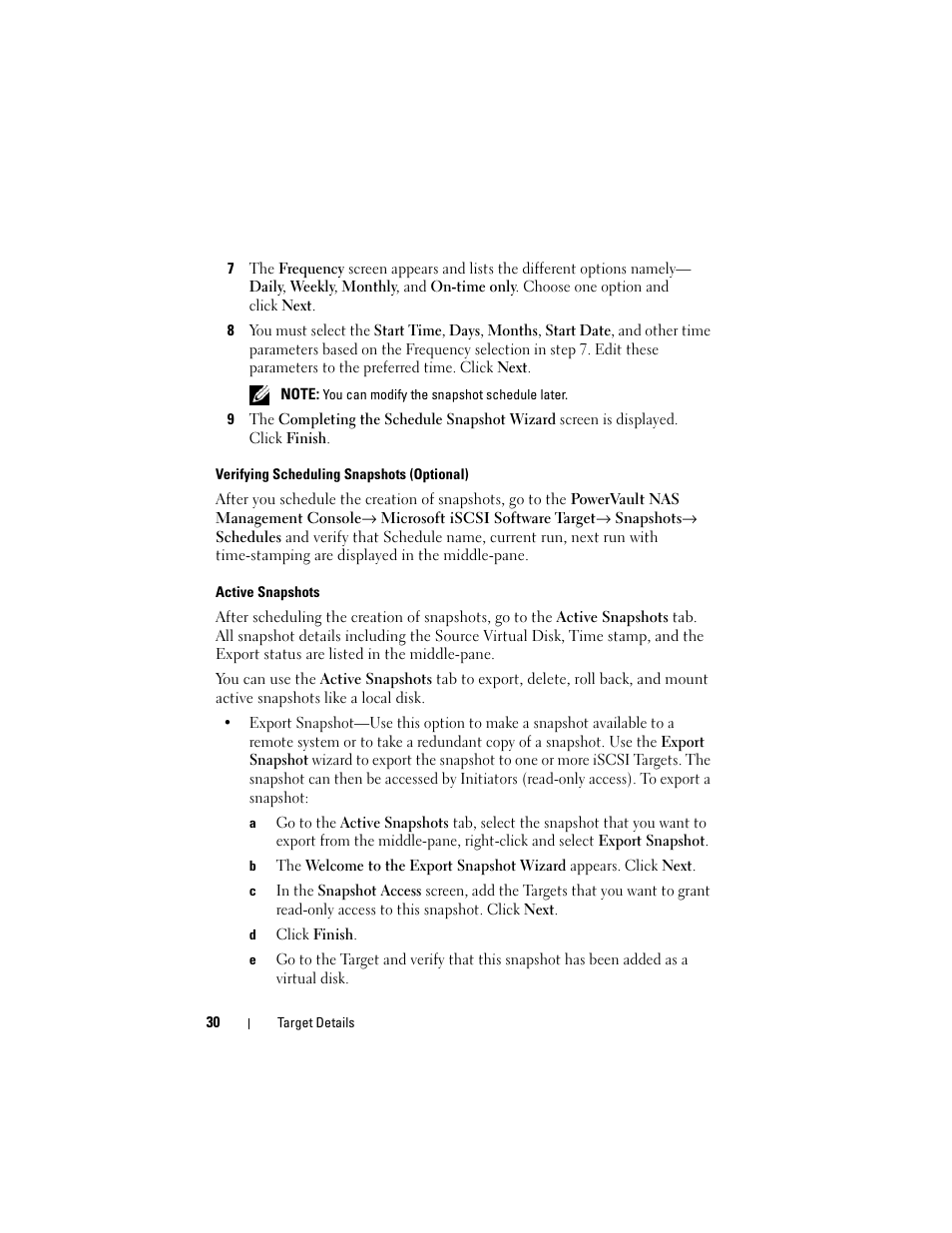 Verifying scheduling snapshots (optional), Active snapshots | Dell PowerVault 700N User Manual | Page 30 / 56