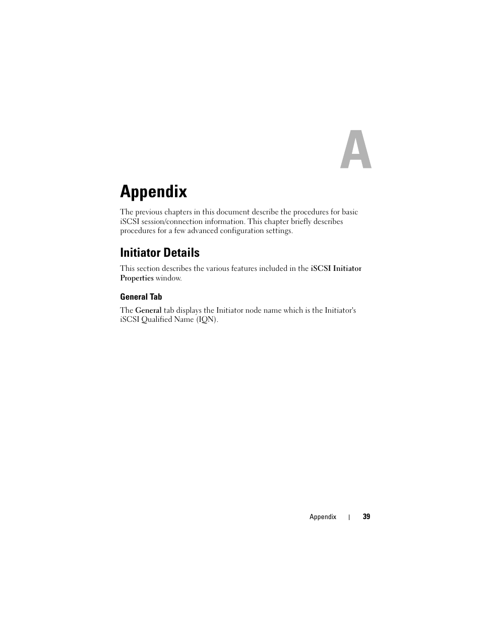 Appendix, Initiator details, General tab | Dell PowerVault 700N User Manual | Page 39 / 56