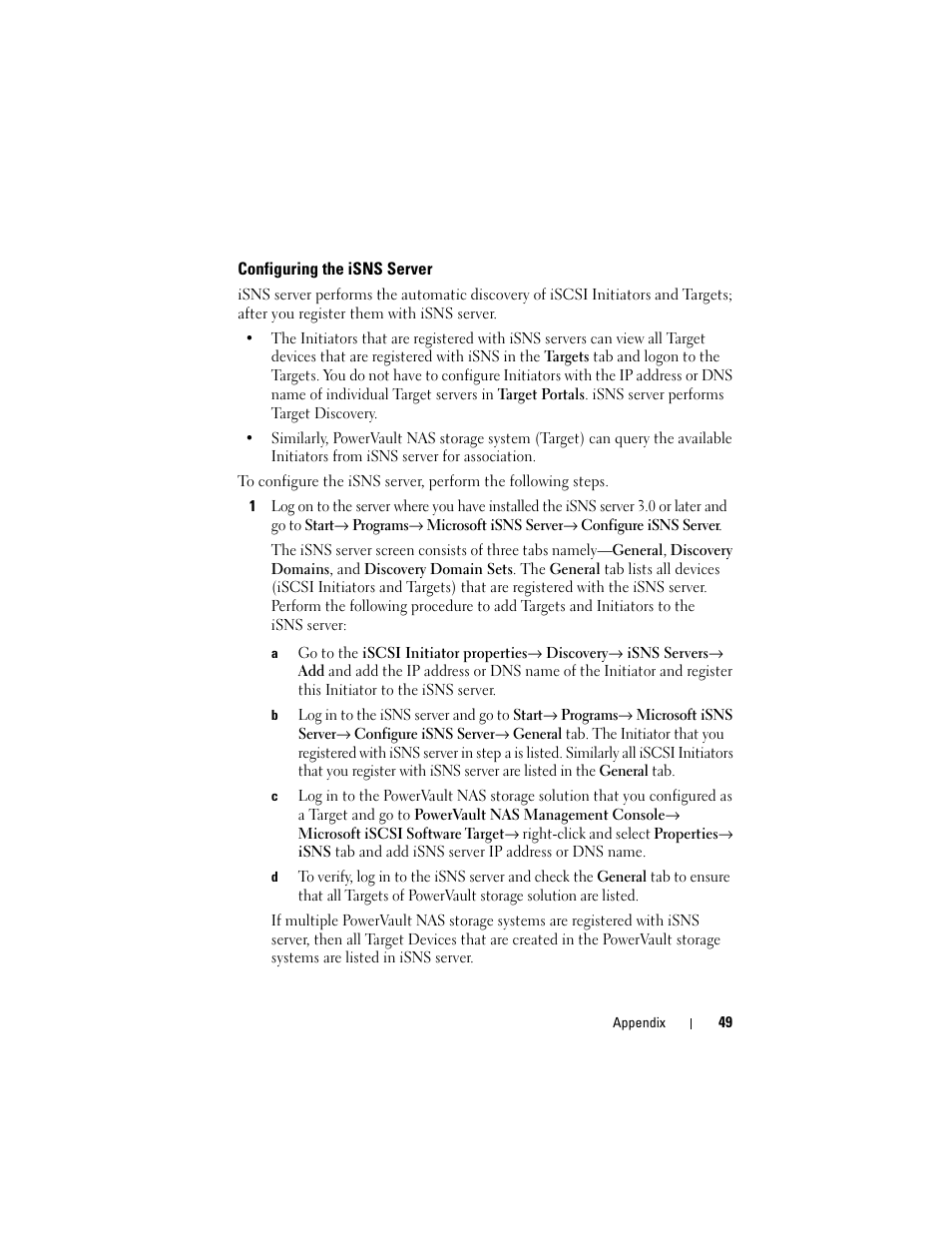 Configuring the isns server | Dell PowerVault 700N User Manual | Page 49 / 56