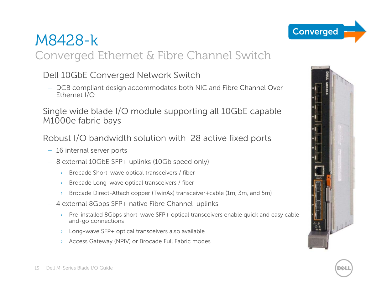 Ethernet / fc switch – m8428-k, M8428-k, Converged ethernet & fibre channel switch | Dell 10gbe converged network switch, Converged | Dell POWEREDGE M1000E User Manual | Page 15 / 94