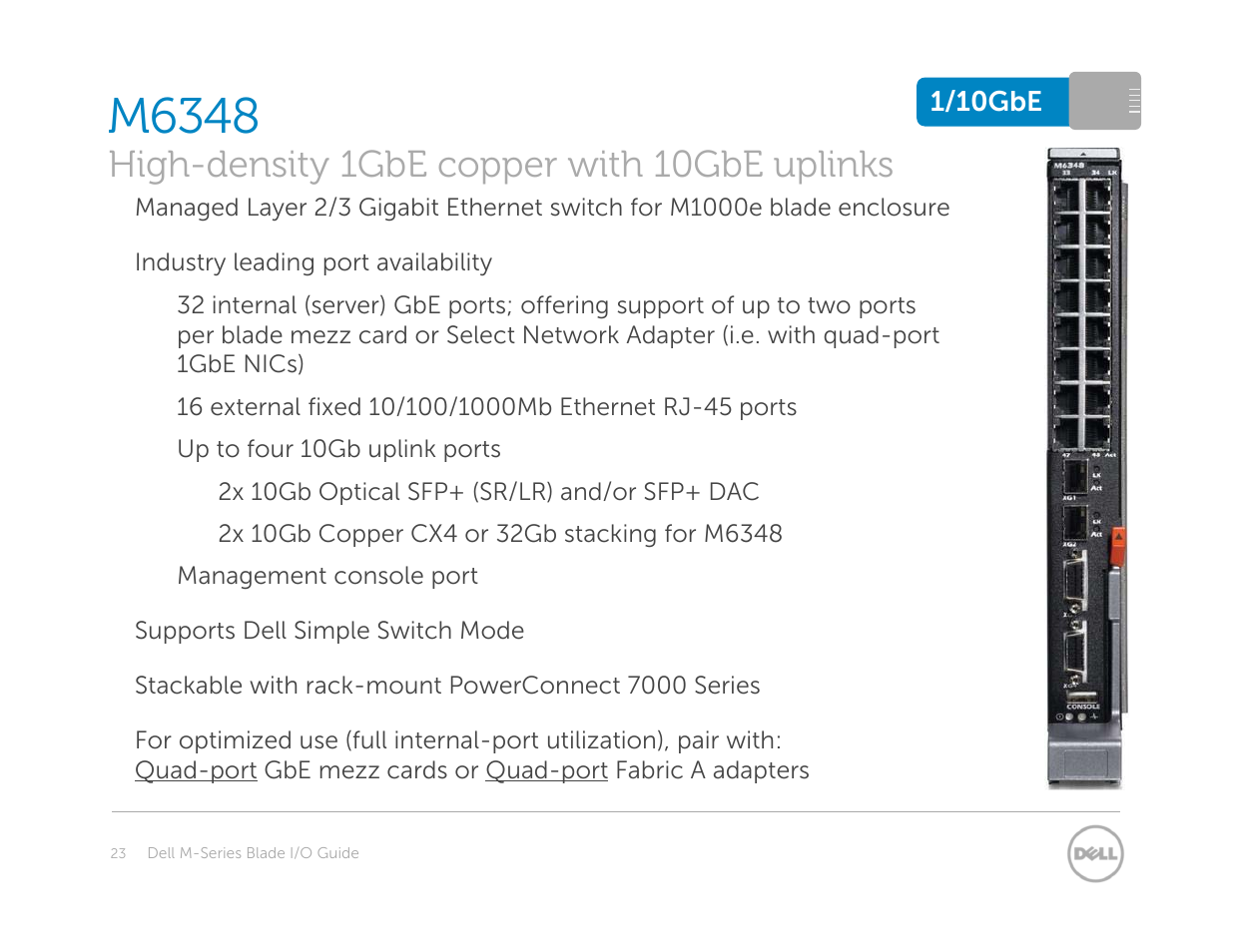 1gbe high-density – m6348, M6348, High-density 1gbe copper with 10gbe uplinks | Dell POWEREDGE M1000E User Manual | Page 23 / 94