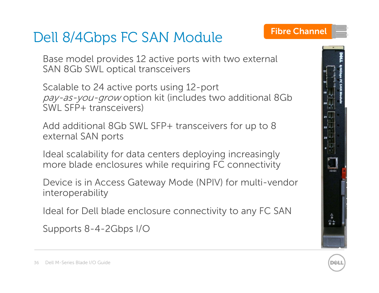 8gb san module, Dell 8/4gbps fc san module | Dell POWEREDGE M1000E User Manual | Page 36 / 94