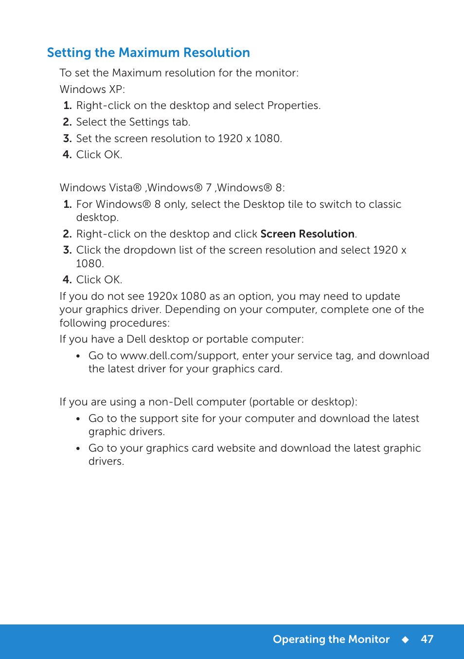 Setting the maximum resolution | Dell P2714H Monitor User Manual | Page 47 / 72