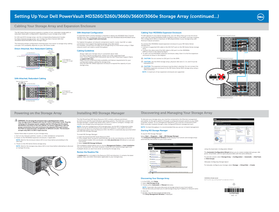 Cabling your storage array and expansion enclosure | Dell PowerVault MD3260i User Manual | Page 2 / 2