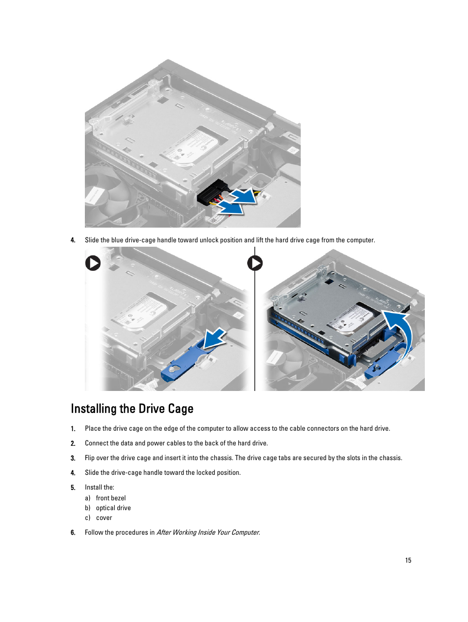 Installing the drive cage | Dell Precision T1700 (Mid 2013) User Manual | Page 15 / 59