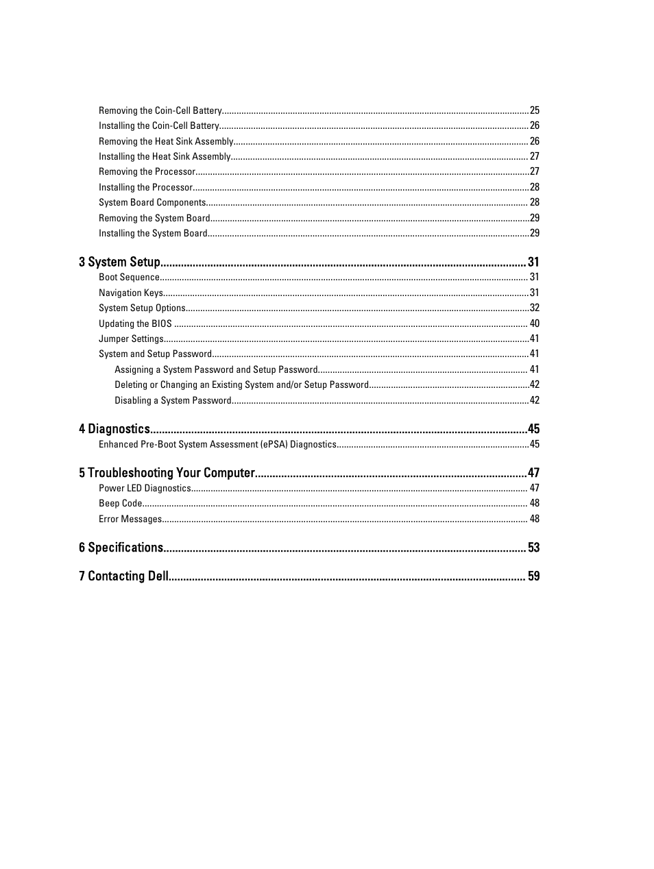 3 system setup, 4 diagnostics, 5 troubleshooting your computer | 6 specifications 7 contacting dell | Dell Precision T1700 (Mid 2013) User Manual | Page 4 / 59