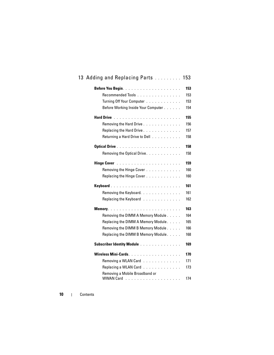 13 adding and replacing parts | Dell Vostro 1700 (Early 2009) User Manual | Page 10 / 240