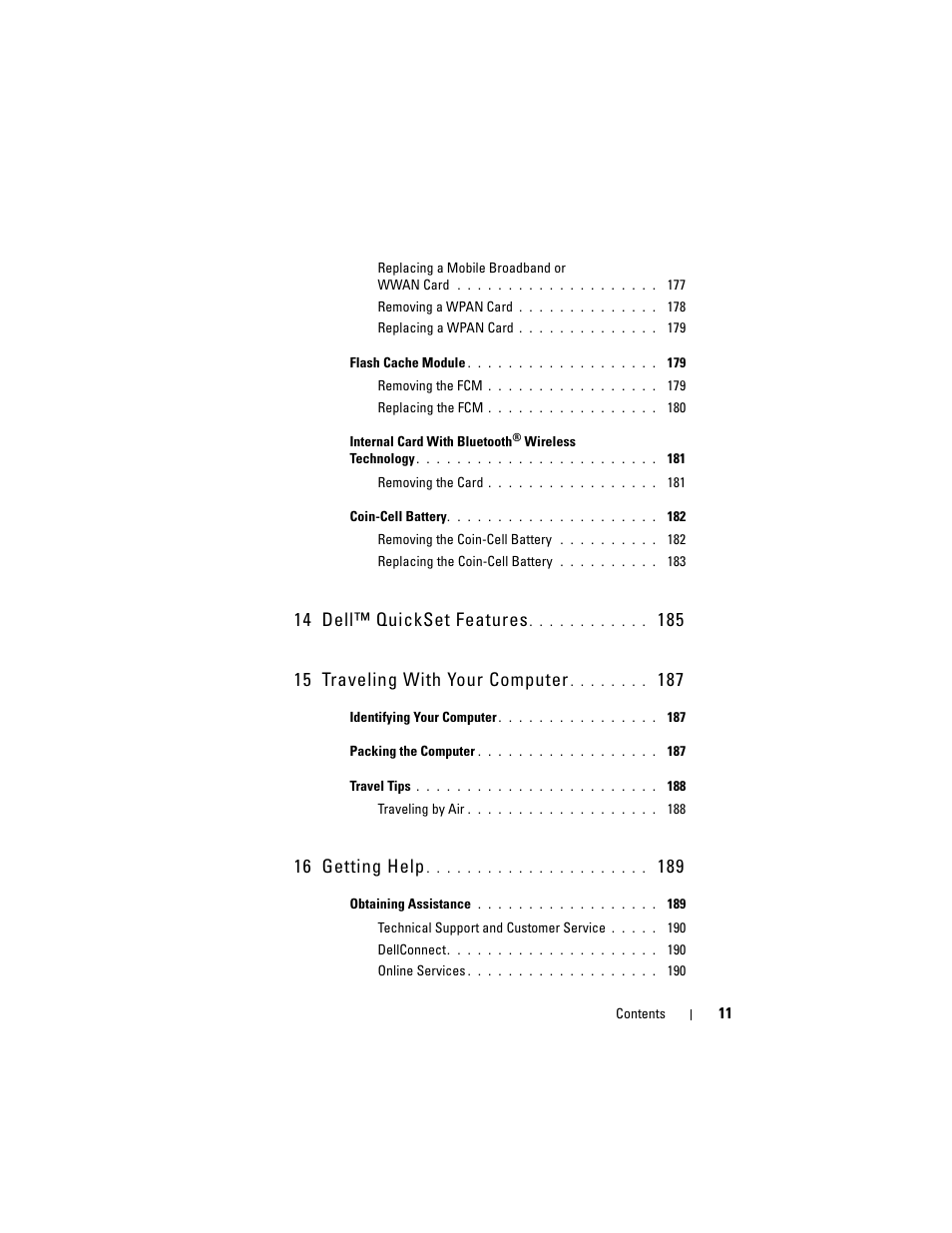 14 dell™ quickset features, 16 getting help | Dell Vostro 1700 (Early 2009) User Manual | Page 11 / 240