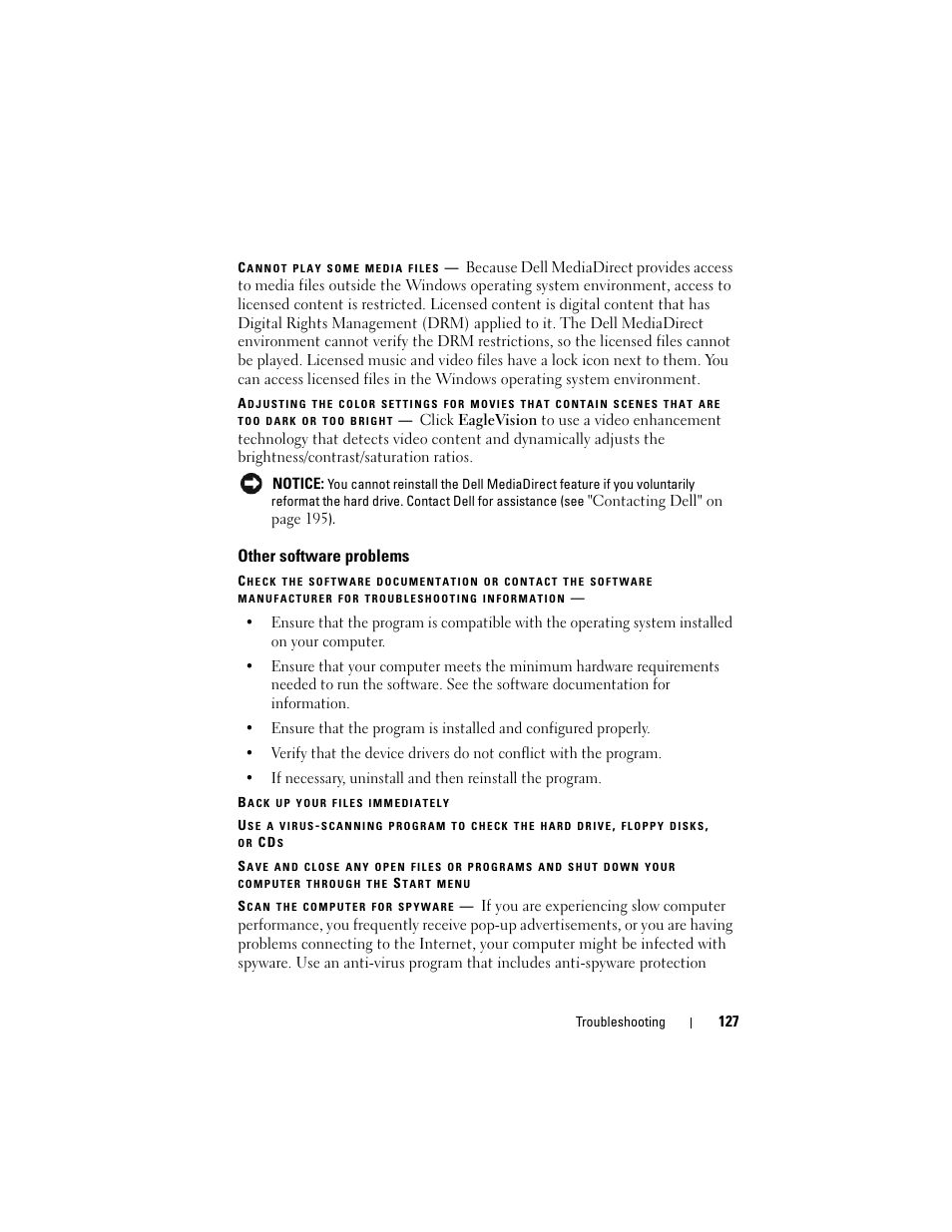 Other software problems | Dell Vostro 1700 (Early 2009) User Manual | Page 127 / 240