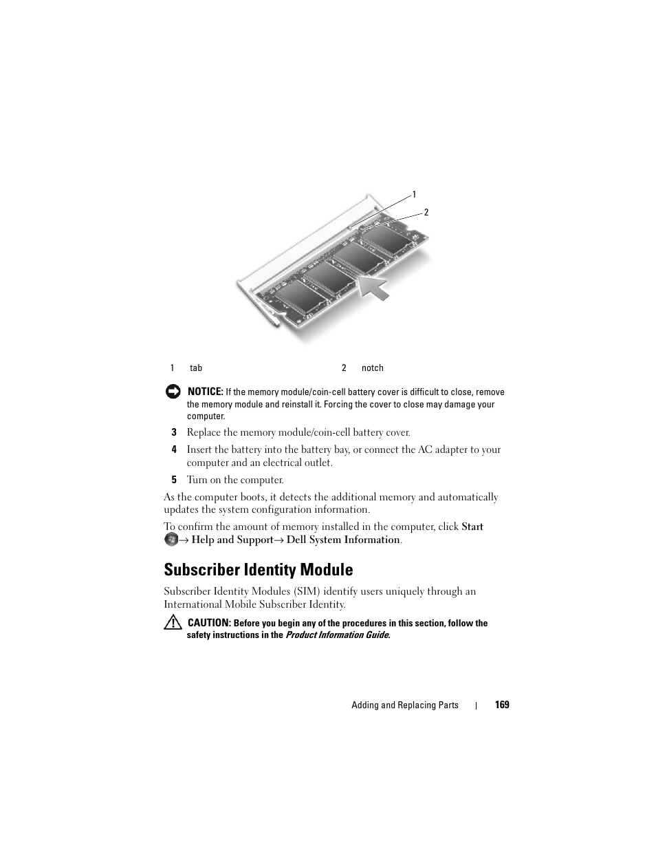 Subscriber identity module | Dell Vostro 1700 (Early 2009) User Manual | Page 169 / 240