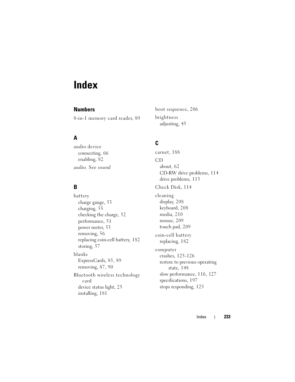 Index | Dell Vostro 1700 (Early 2009) User Manual | Page 233 / 240