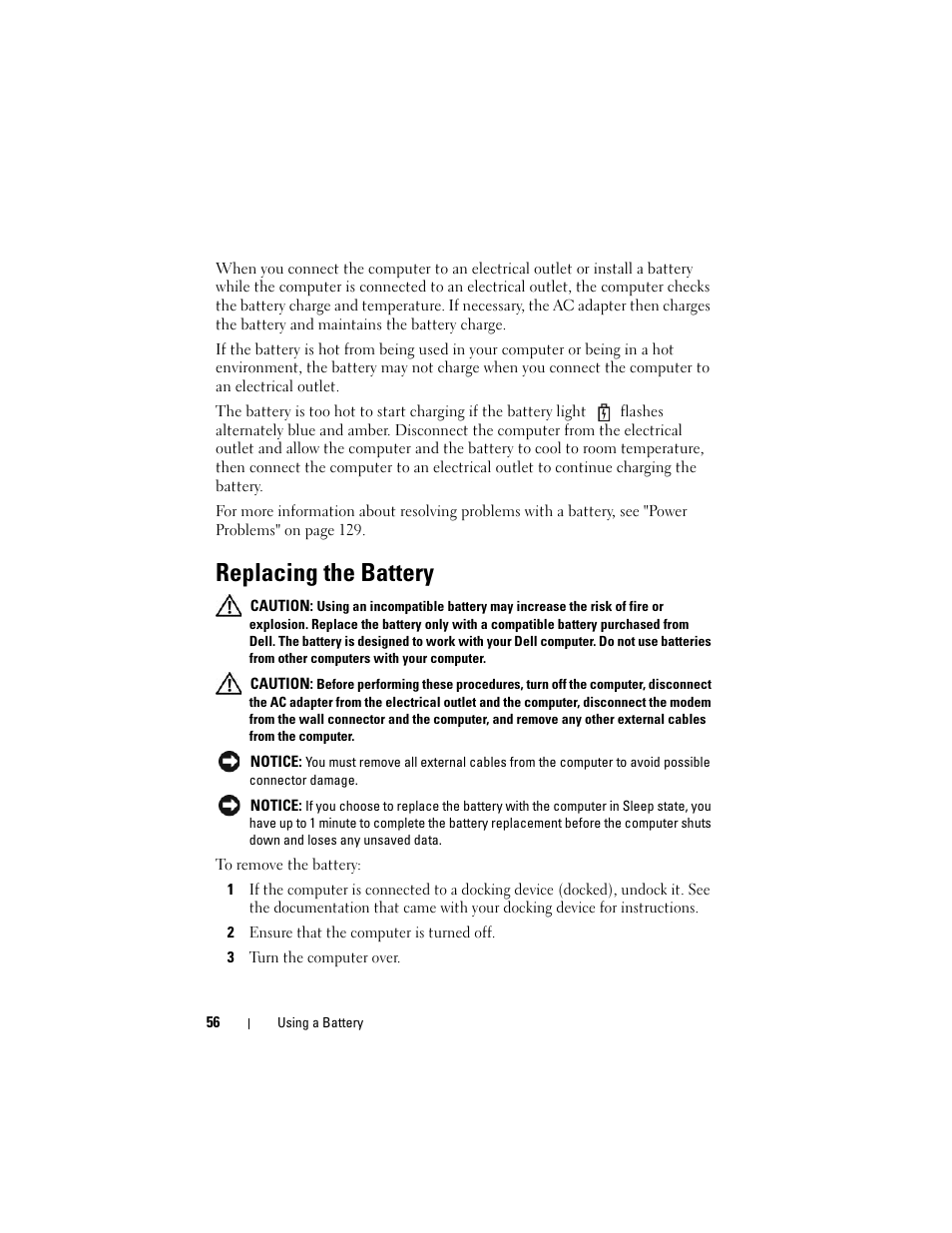 Replacing the battery | Dell Vostro 1700 (Early 2009) User Manual | Page 56 / 240
