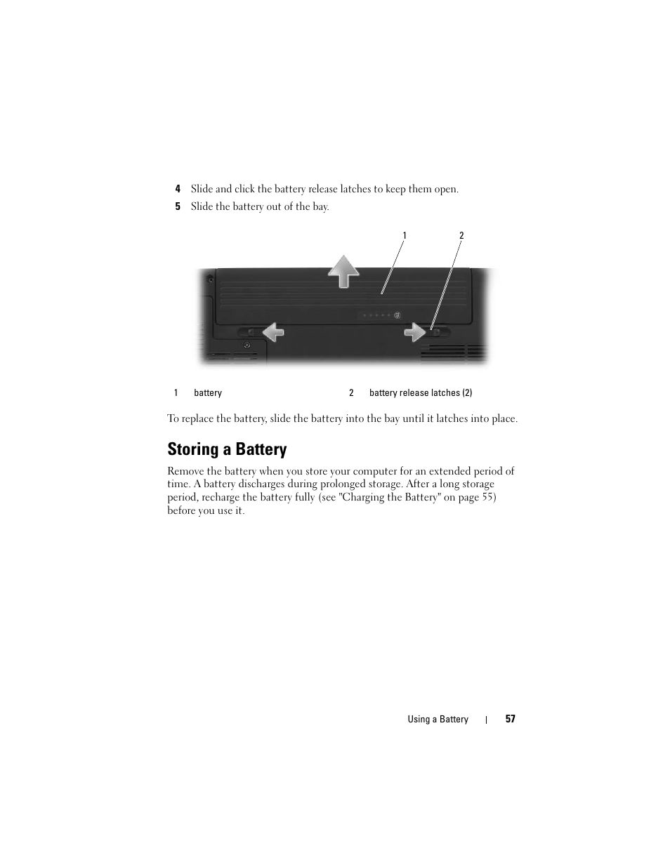 Storing a battery | Dell Vostro 1700 (Early 2009) User Manual | Page 57 / 240