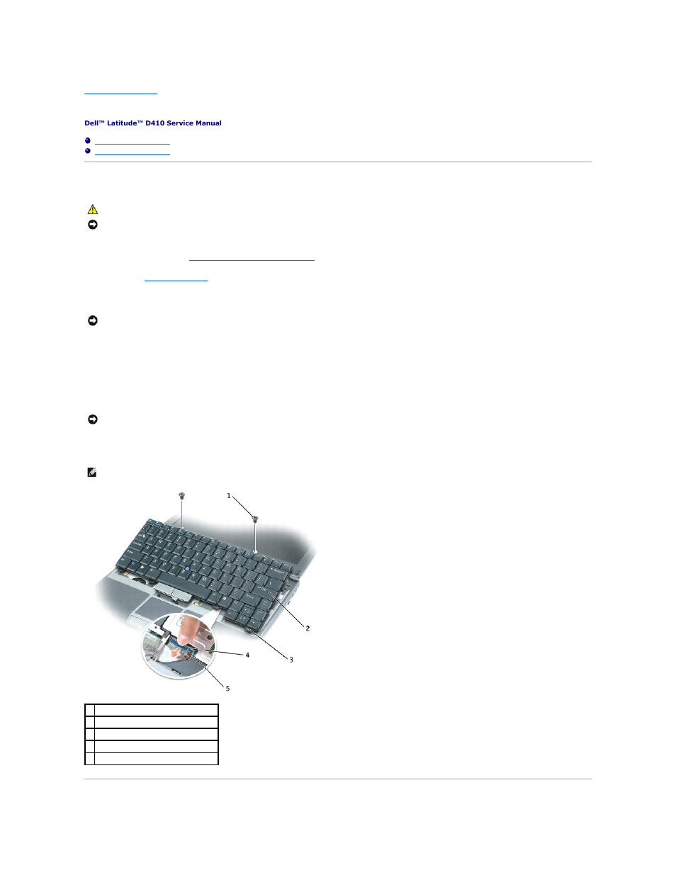 Keyboard, Removing the keyboard | Dell Latitude D410 User Manual | Page 18 / 38