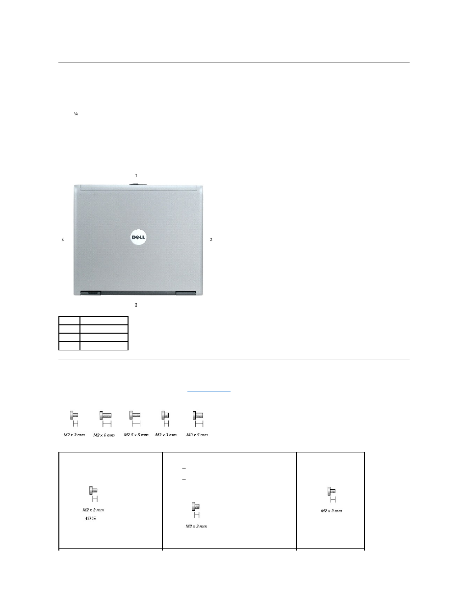 Recommended tools, Computer orientation, Screw identification | Dell Latitude D410 User Manual | Page 3 / 38