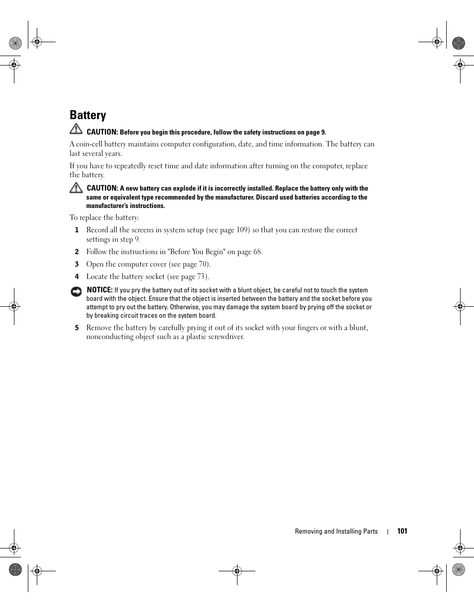 Battery | Dell XPS/Dimension XPS Gen 2 User Manual | Page 101 / 142