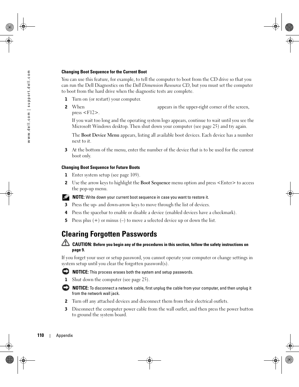 Clearing forgotten passwords | Dell XPS/Dimension XPS Gen 2 User Manual | Page 110 / 142